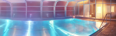 Überdachtes Schwimmbad in der Außenanlage des 4-Sterne Hotels